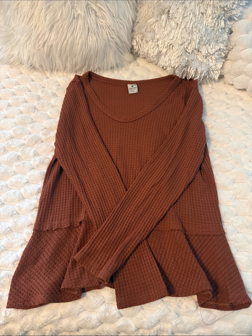 Paper Crane Waffle Knit Long Sleeve Top - Rust Brown